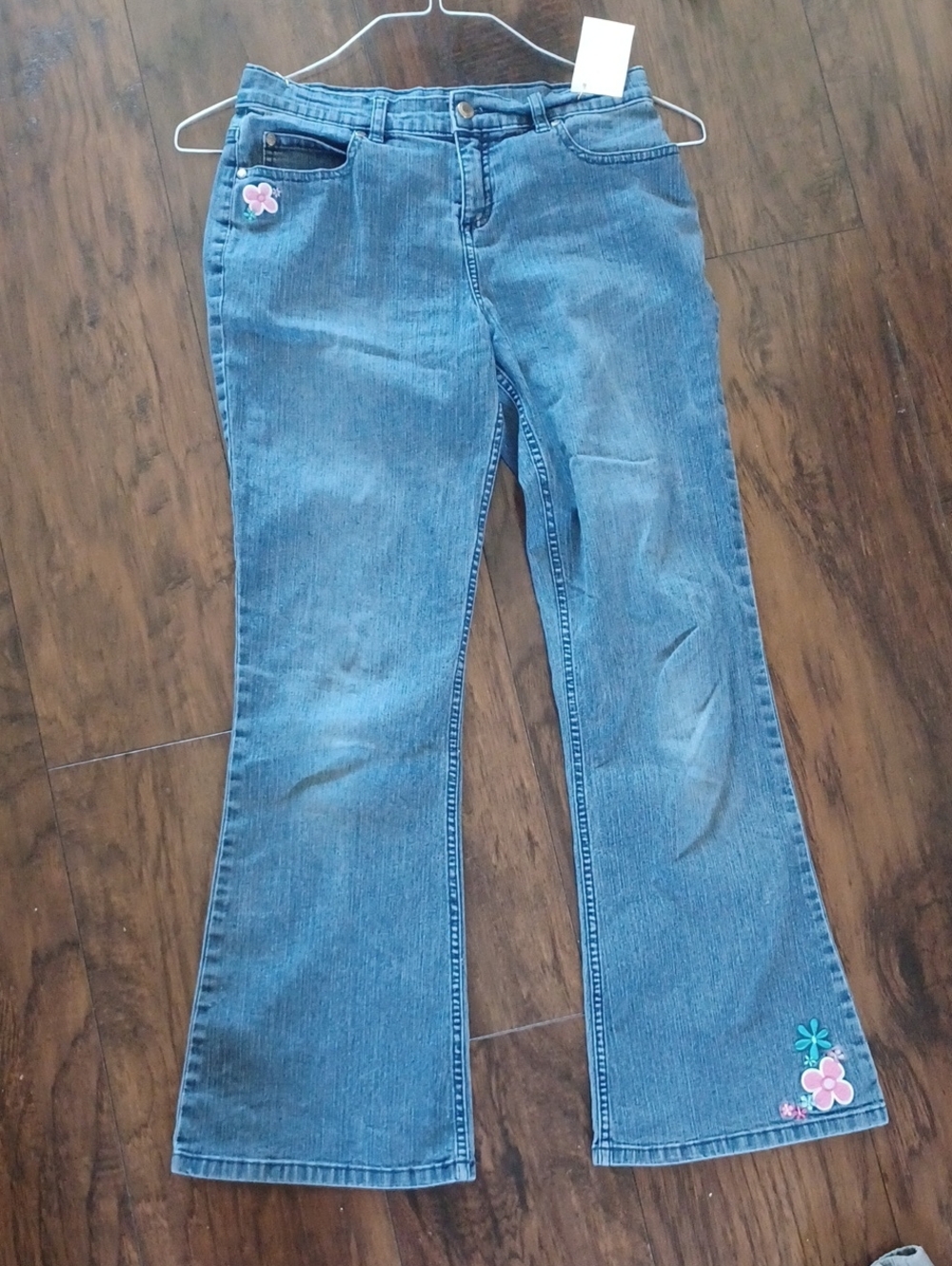 Girls Blue Floral Embroidered Jeans